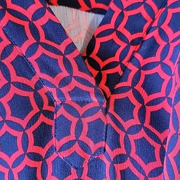 Boden women's belted v-neck maxi 3/4 sleeve red and navy dress 12L viscose - Picture 4 of 12